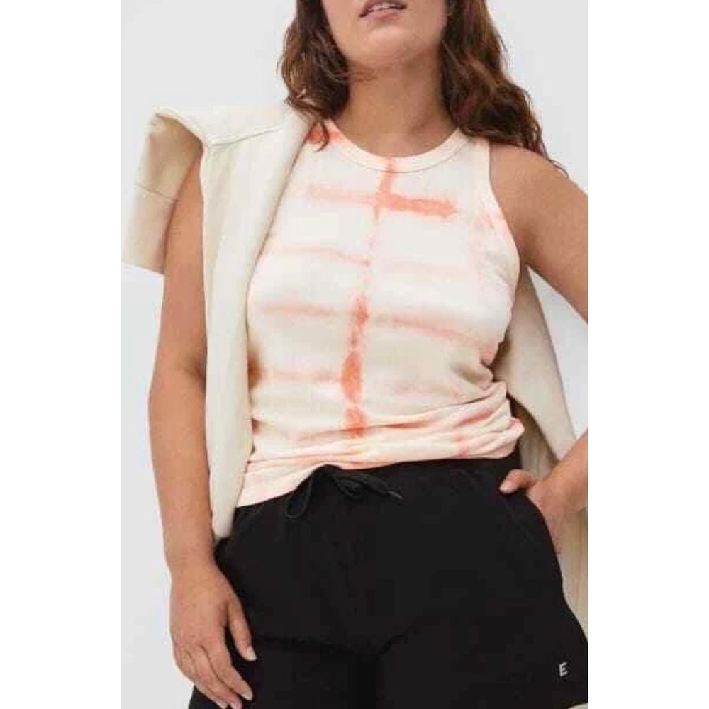 Everlane Organic Cotton Cutaway Tank Orange Cream Tie Dye Grid Womens Medium NEW